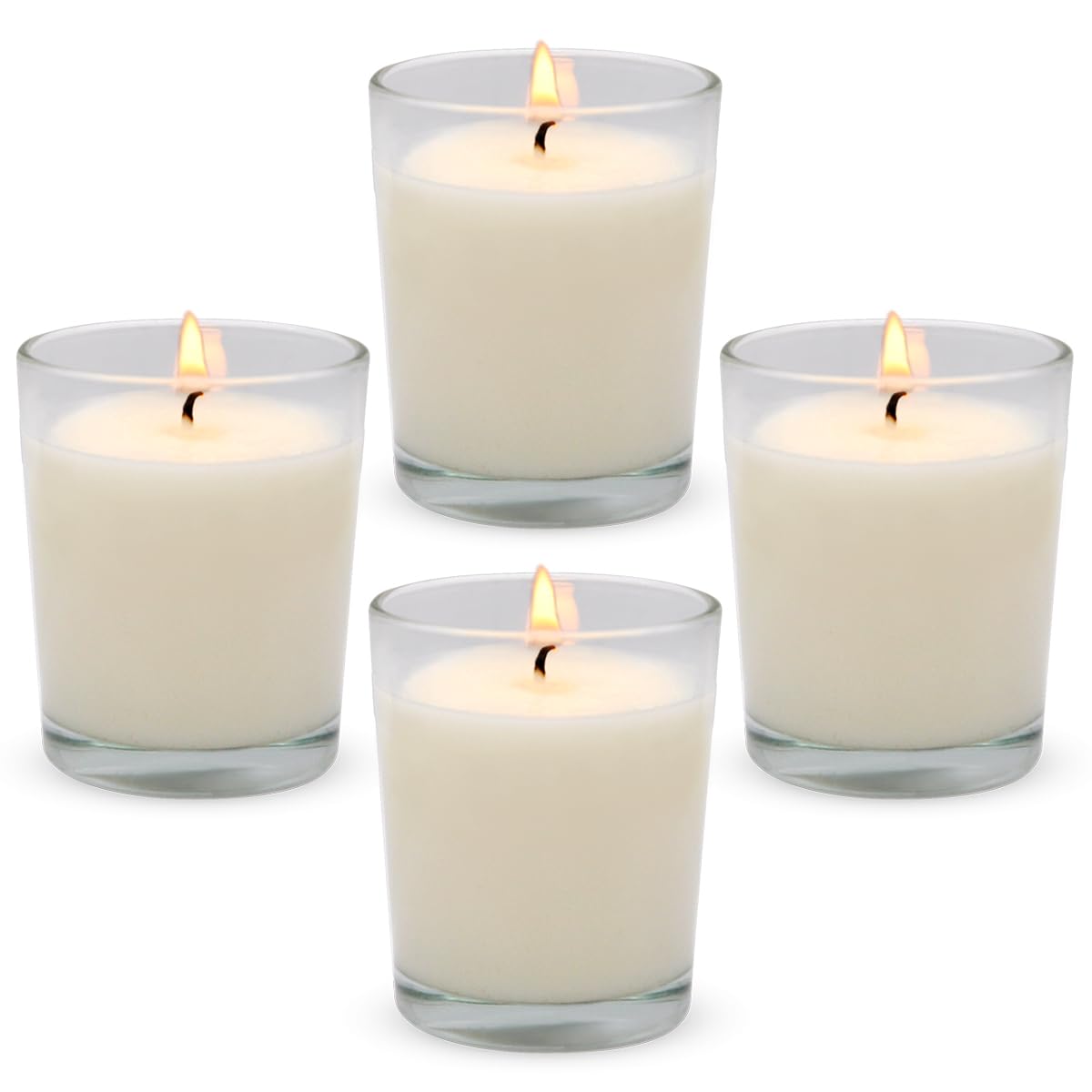4 Packs Unscented White Votive Candles in Glass, 2 Inch Natural Soy Wax Scentless Candles for Christmas Wedding Party Home Decor
