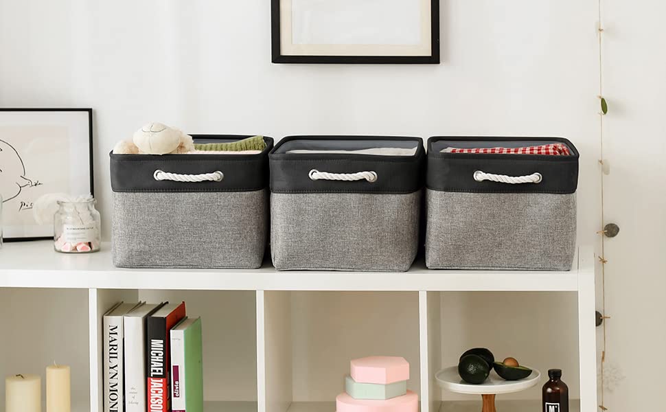 Thewarmhome Organization And Storage Basket For Organizing - 17X14X10 Inch Large 3 Pack Collapsible Storage Bin For Shelves, Fab