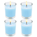 Set of 4 Babyblue Votive Candles Clear Glass Filled Unscented Soy Wax Candle for Home Spa Weddings Holiday Baby-Shower Party and