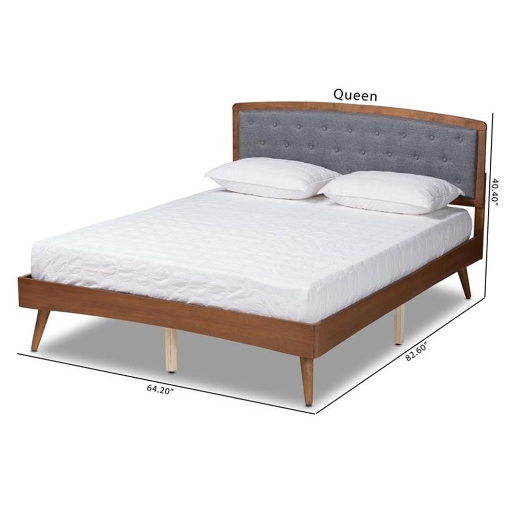 Baxton Studio Ratana Mid-Century Modern Transitional Grey Fabric Upholstered and Walnut Brown Finished Wood Full Size Platform Bed