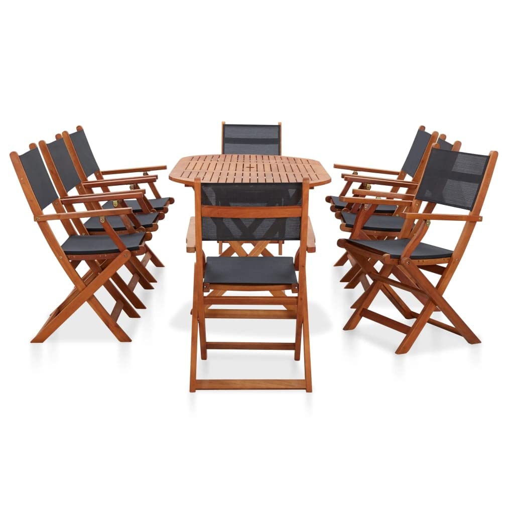 vidaXL Patio Dining Set 9 Piece, Outdoor Furniture Set with 8 Folding Chairs and 1 Table, Kitchen Set, Solid Wood Eucalyptus and Textilene