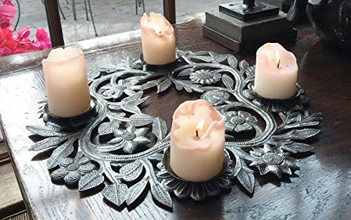 Advent Wreath, Or Centerpiece For The Holiday'S, Metal Art Haiti, Family Dining Decor, Handmade, Quality Craftsmanship, Fair Tra