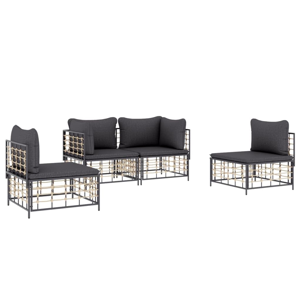 vidaXL 7 Piece Outdoor Patio Lounge Set with Cushions - Modular, Weather-Resistant Poly Rattan, Sturdy Steel Frame, Comfortable 