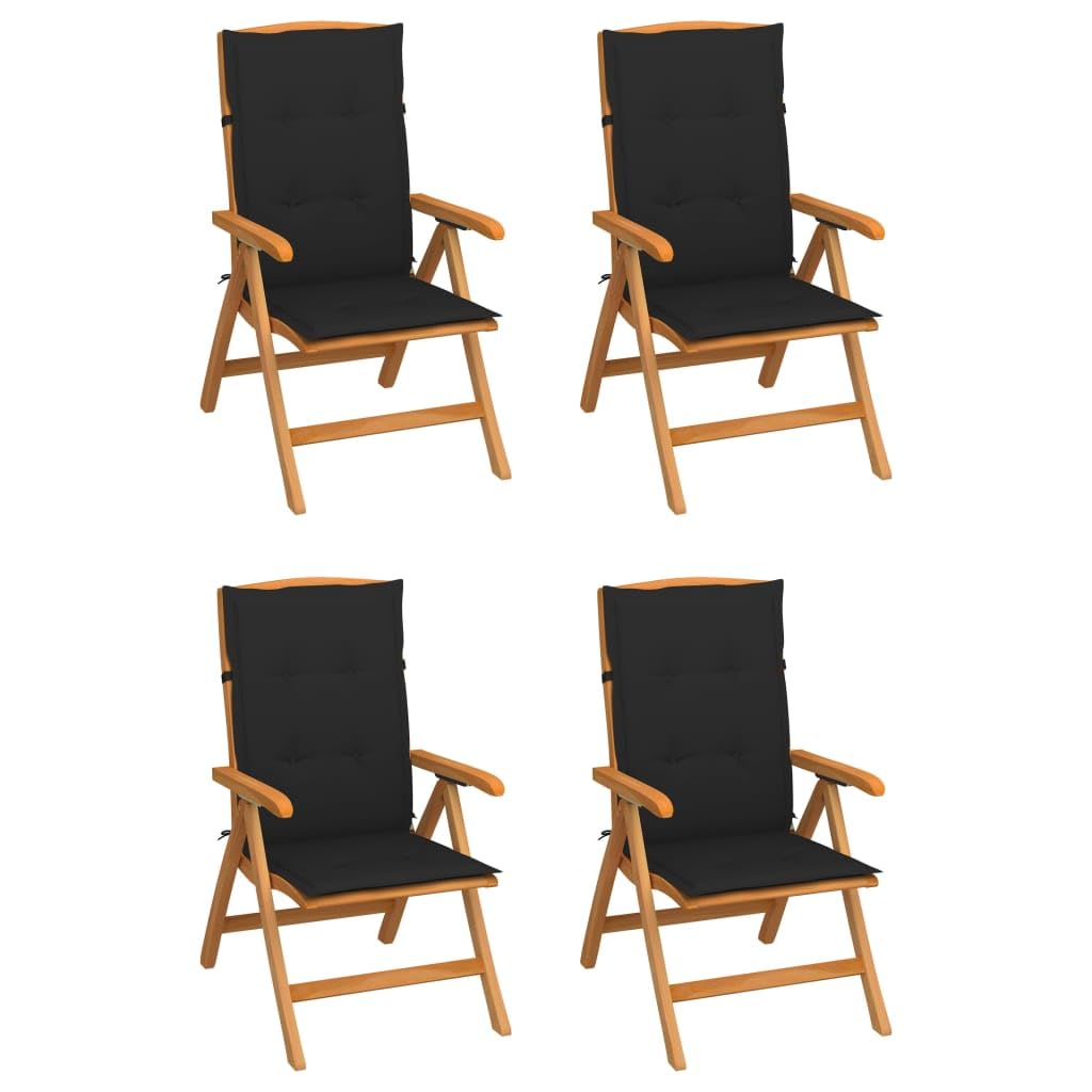 vidaXL 4X Solid Teak Wood Reclining Patio Chairs with Cushions Wooden Garden Outdoor Chair Seat Reclining Terrance Backyard Furniture