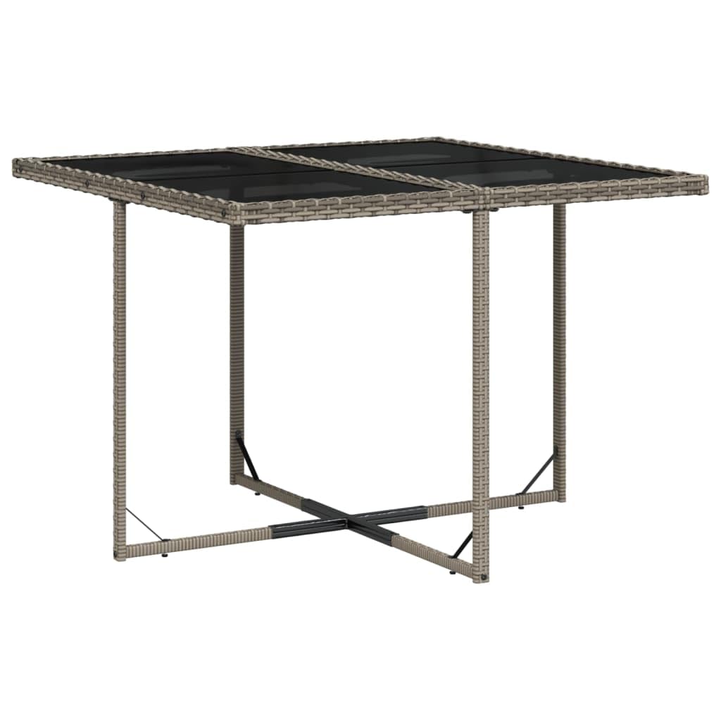 vidaXL Patio Dining Set with Cushions - 5-Piece, Gray Poly Rattan, Garden Furniture, Compact Storage, UV-Resistant, Outdoor Tempered Glass Table, Easy Assembly