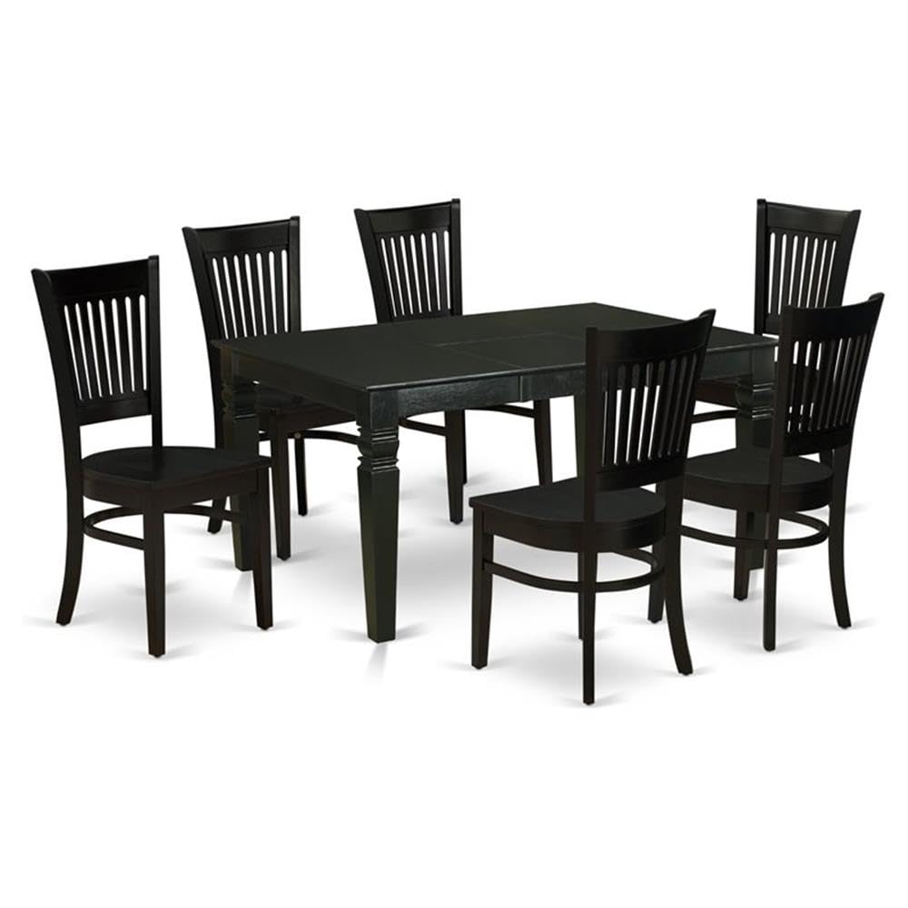 East West Furniture Weva7-Blk-W 7 Piece Dining Room Furniture Set Consist Of A Rectangle Kitchen Table With Butterfly Leaf And 6 Dining Chairs, 42X60 Inch, Black