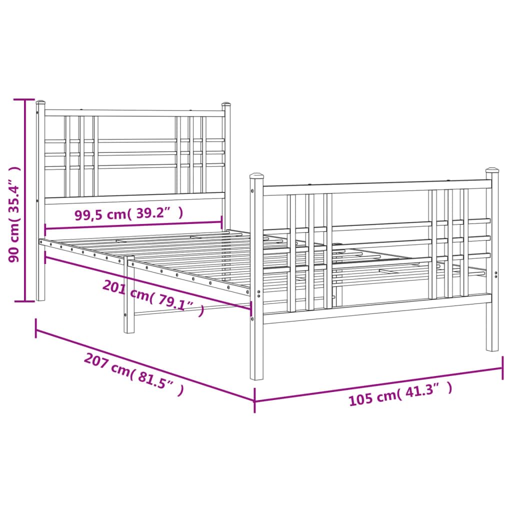 vidaXL Single Metal Bed Frame - Black, Steel Construction, Central Leg Support, Headboard, Footboard, Underbed Storage Space