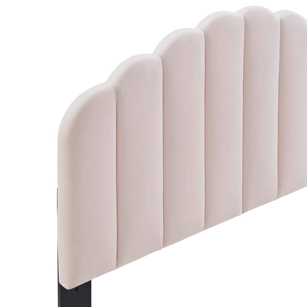 Modway Veronique Channel Tufted Performance Velvet Upholstered Full/Queen Headboard In Pink