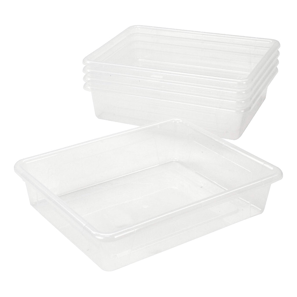 Storex Letter Size Deep Storage Tray - Organizer Bin With Non-Snap Lid For Classroom, Office And Home, Translucent, 5-Pack (6256