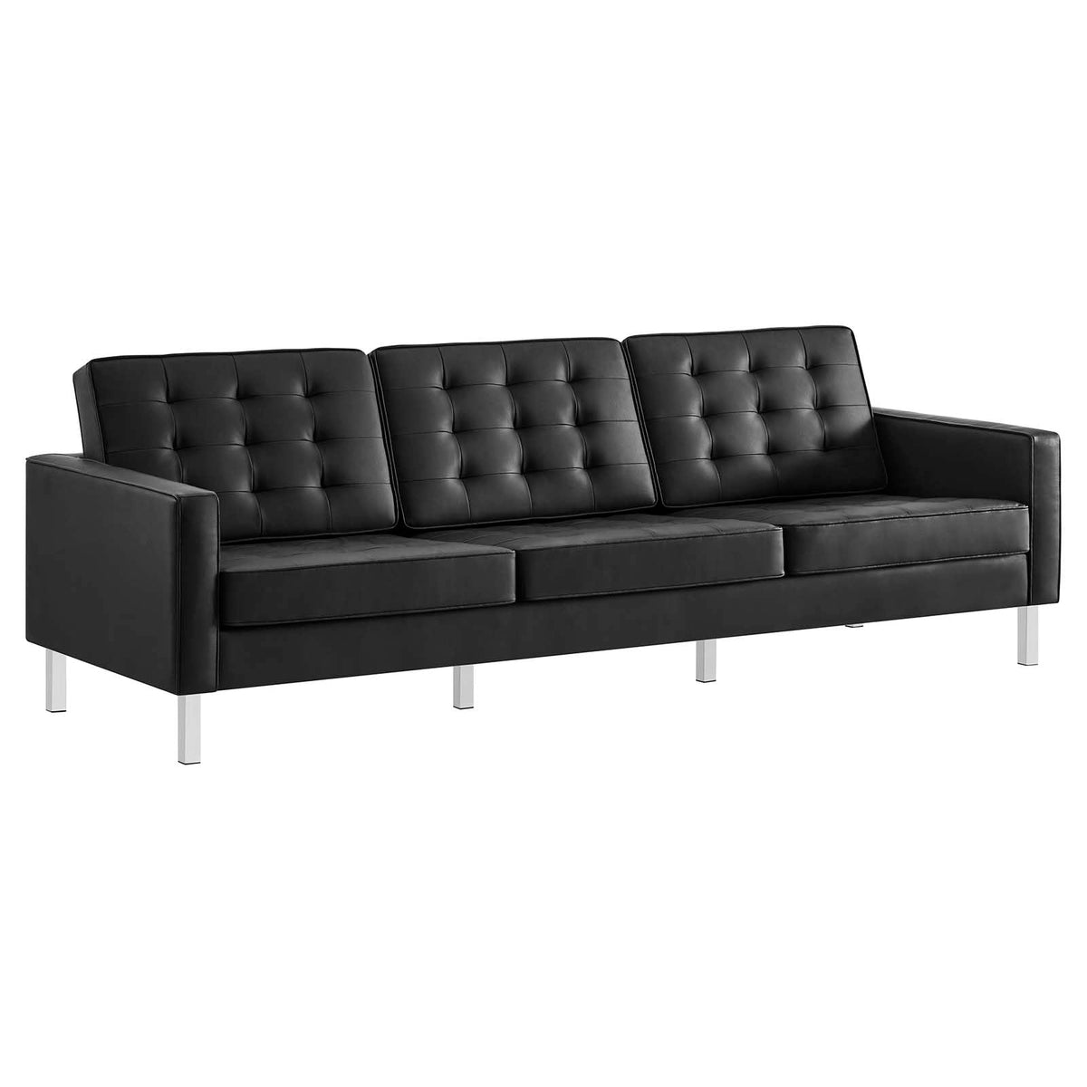 Modway Eei3385Slvblk Loft Tufted Button Faux Leather Upholstered Sofa In Silver Black