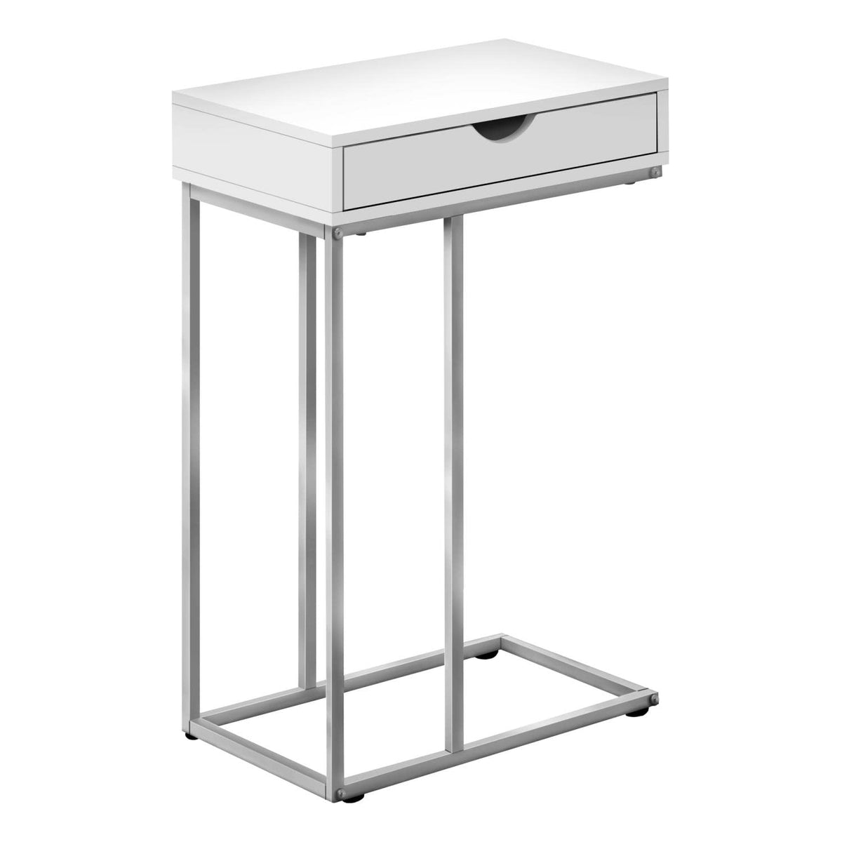 Monarch Specialties I 3774 Accent Table, Cshaped, End, Side, Snack, Storage Drawer, Living Room, Bedroom, Metal, Laminate, Whit