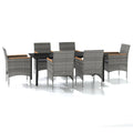 vidaXL Patio Dining Set 7 Piece - PE Rattan Chairs w/Cushions, Powder-Coated Steel Table, Glass Top - Gray/Black Outdoor Garden Furniture