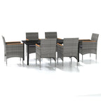 vidaXL Patio Dining Set 7 Piece - PE Rattan Chairs w/Cushions, Powder-Coated Steel Table, Glass Top - Gray/Black Outdoor Garden Furniture