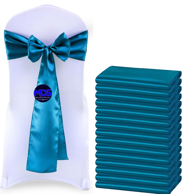 Mds Pack Of 25 Pcs Satin Chair Sashes Charmeuse Sateen Dining Chair Bows Ribbon Ties Back Sash For Wedding Party Birthday Home Hotel Restaurant Banquet Decoration (7 X 108 Inch, Dark Teal)