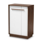 Baxton Studio Mette Mid-Century Modern Two-Tone White and Walnut Finished 5-Shelf Wood Entryway Shoe Cabinet