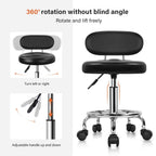 Kktoner Pu Leather Modern Rolling Stool With Low Back Height Adjustable Work Salon Drafting Swivel Task Chair With Footrest (Black)