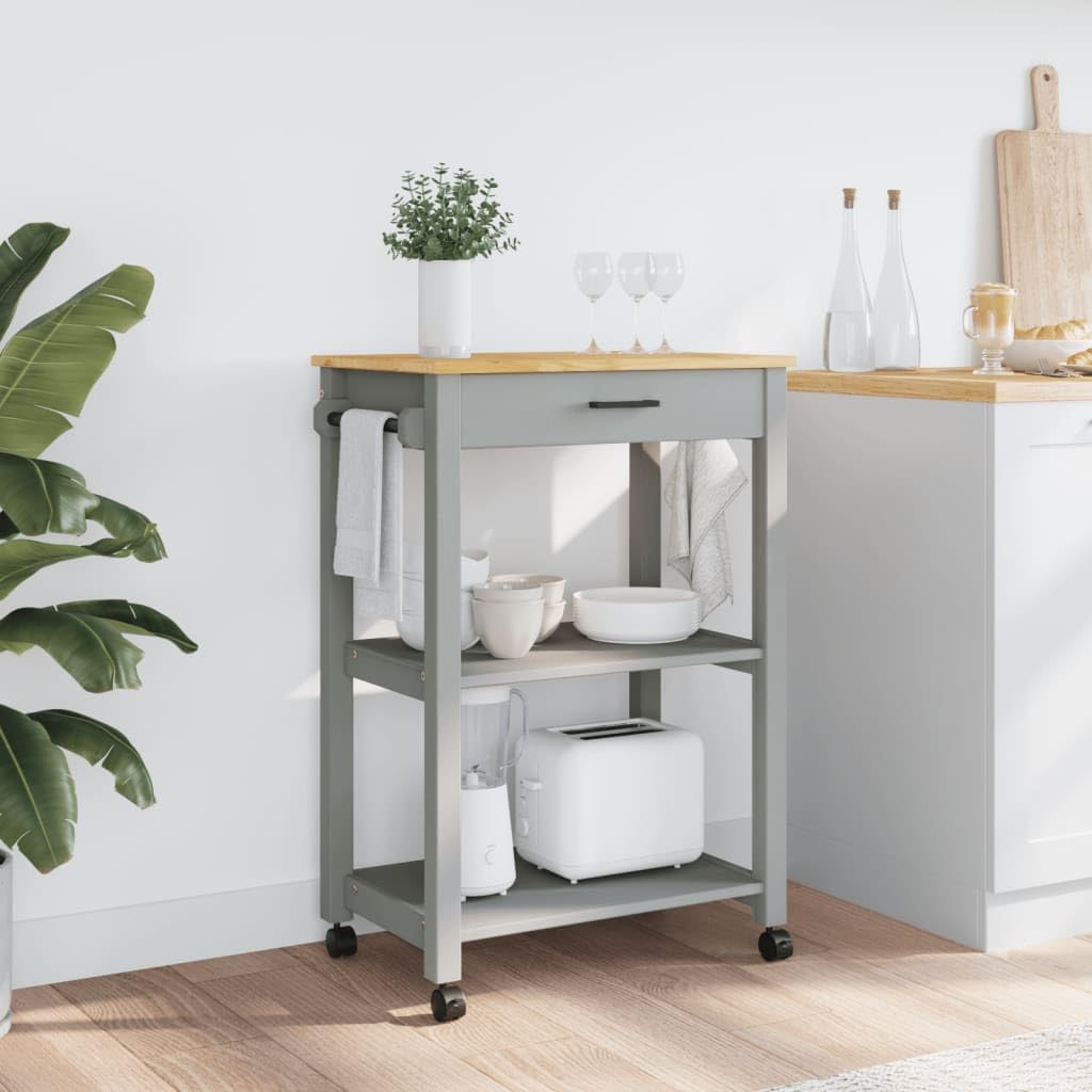 vidaXL Kitchen Trolley - Rolling Cart with Storage, Solid Pine Wood in Gray and Honey Wax, 23.6" x 15.7" x 35.4"