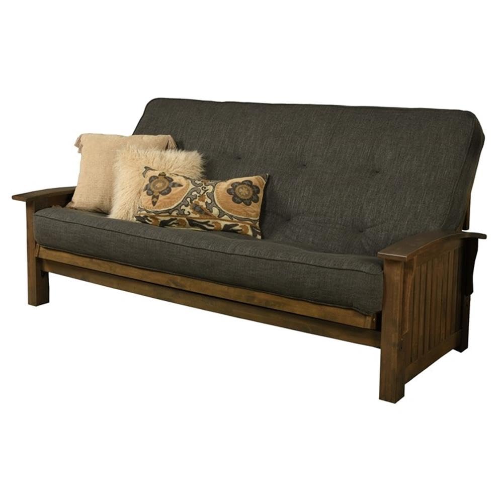 Kodiak Furniture Washington Queen Size Futon Frame and Mattress Set - Wood Futon Frame with Mattress Included in Linen Charcoal Gray Color