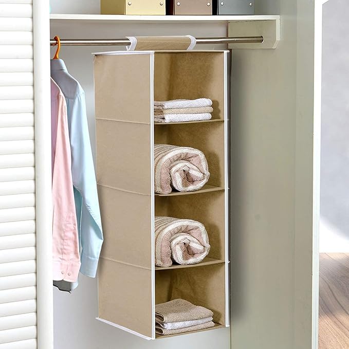 Nuwi Hanging Organizer, 4 Tier Closet Wardrobe Organizer Clothes Storage Non Woven Closet Cloth Organizer For Clothes/Foldable C