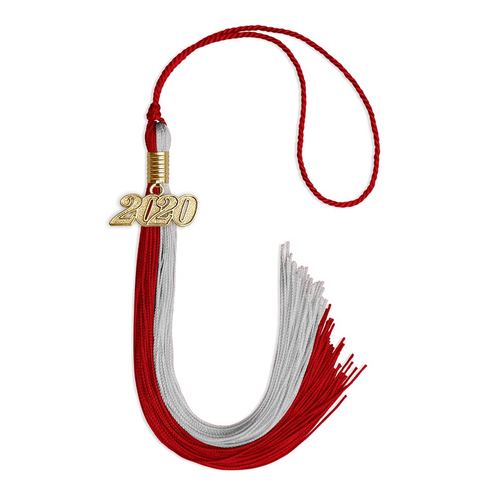 Endea Graduation Double Color Tassel with Gold Date Drop (Red/Grey, 2020)