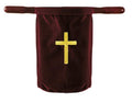 Offering Bag Embroidered Cross Tithe with Hardwood Handles, 10 Inch