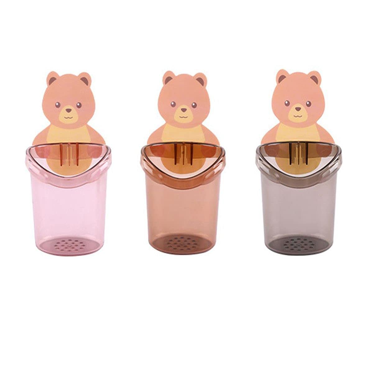 Vctitil Toothbrush Holder WallMounted Suction Cup Cute Bear Storage Cup Plastic Toothpaste Rack Free Punch Toothbrush Cup Rack 