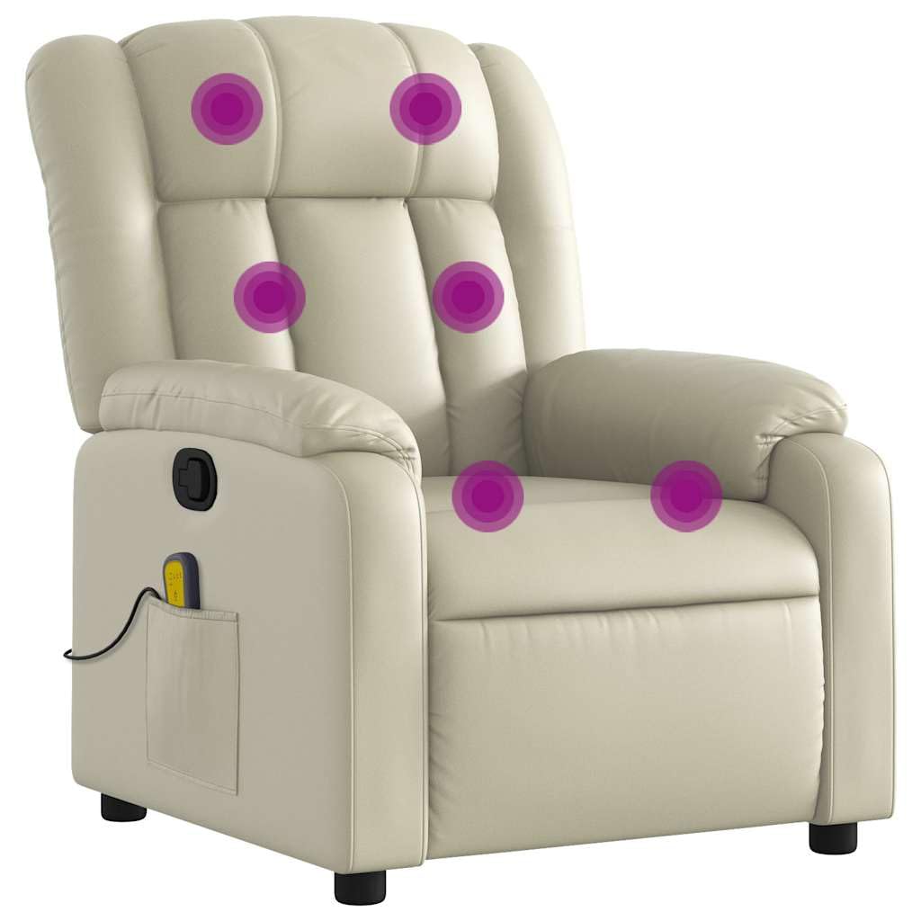 vidaXL Massage Recliner Chair for Living Room, Adjustable Recliner with 6-Point Vibration Massage, Home Theater Seating with Padded Seat Backrest & Side Pocket, Cream Leather