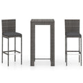 vidaXL Patio Bar Set 3 Piece, Bistro Set for Outdoor Porch Yard, Bar Stool with Cushions, Bistro Table, Farmhouse Modern Style, Poly Rattan Gray