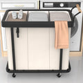 60 Gal (230L) Laundry Hamper 3 Section with Lid, Leather Patchwork Laundry Sorter with Rolling Lockable Wheels and Handle, Laund