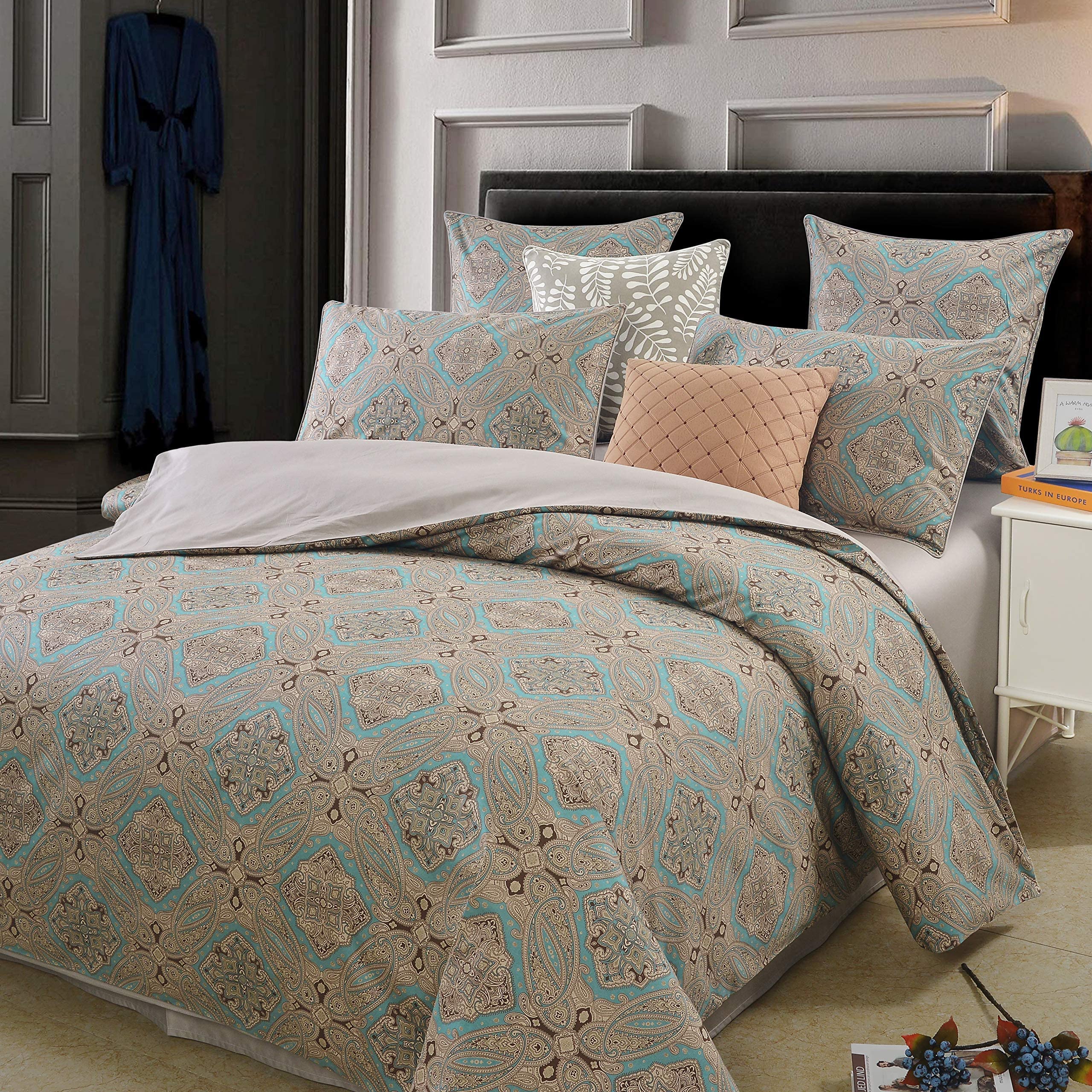 Brandream Boho Paisley Print Luxury Duvet Quilt Cover And Shams 3Pc Bedding Set Bohemian Damask Medallion 800Tc Egyptian Cotton