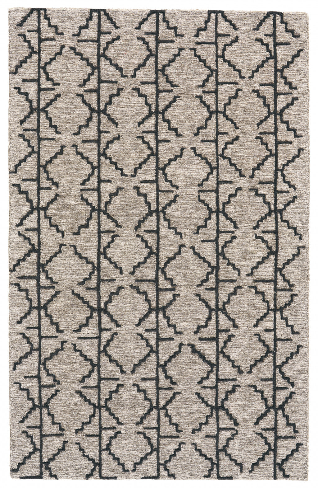 HomeRoots 511835 10 x 13 ft. Black Taupe & Gray Wool Geometric Hand Tufted Handmade Stain Resistant Rectangle Area Rug