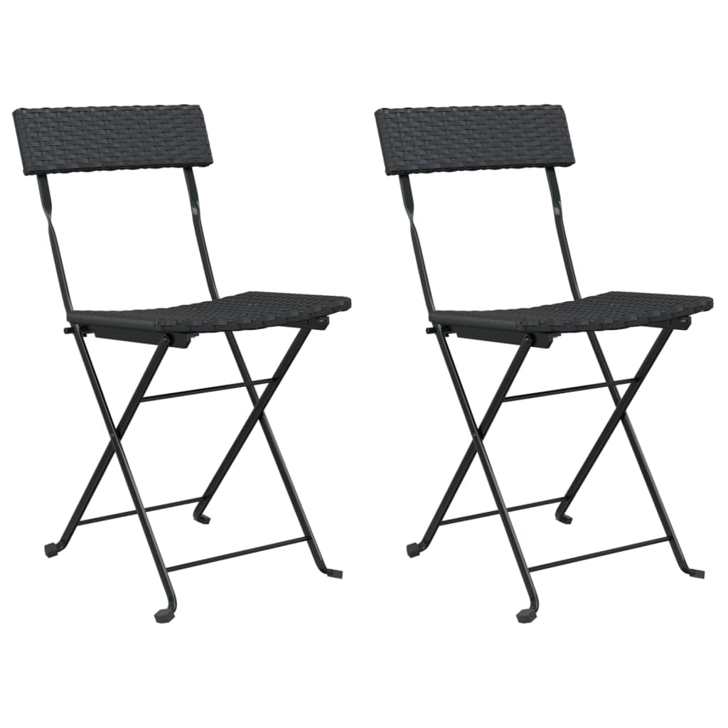 vidaXL 2 pcs Black Folding Bistro Chairs with Durable Poly Rattan and Steel Frame for Garden and Terrace, Easy-to-Store Foldable