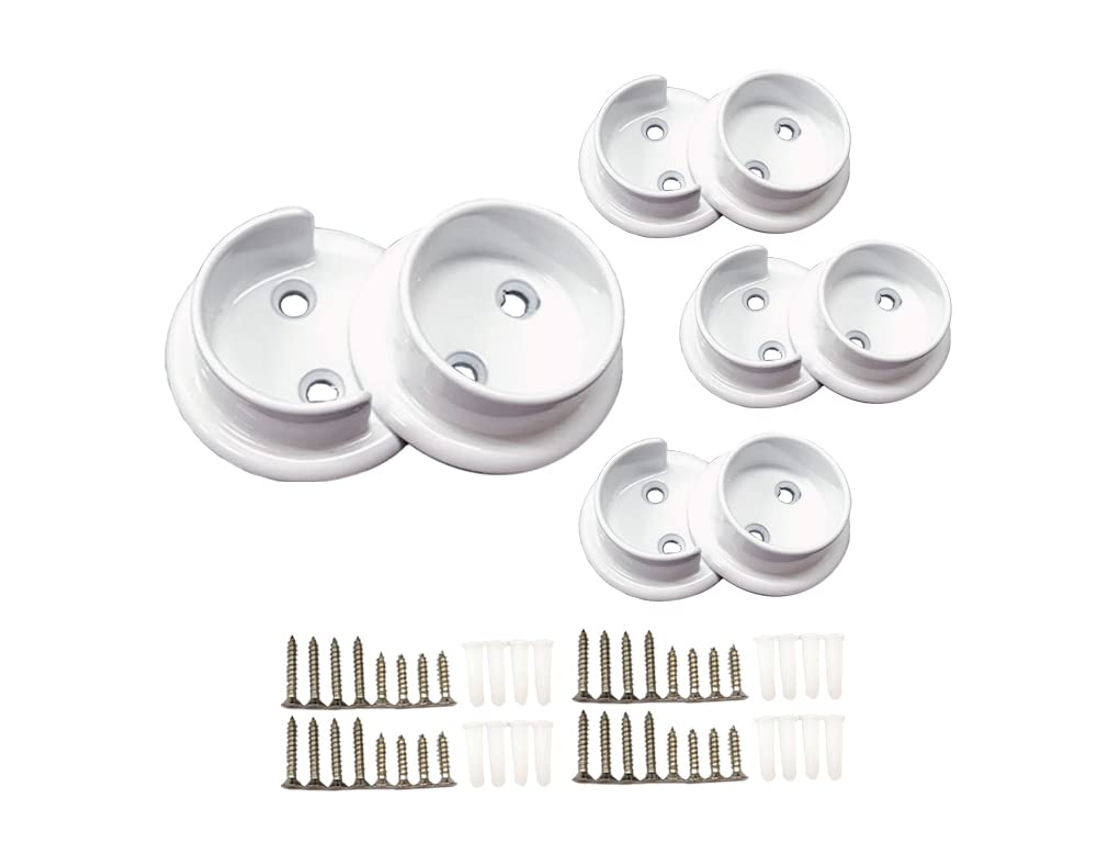 QCAA Heavy Duty Solid Metal Closet Rod Socket Set, 1-3/8  , Matte White, 4 Pair, Made In Taiwan