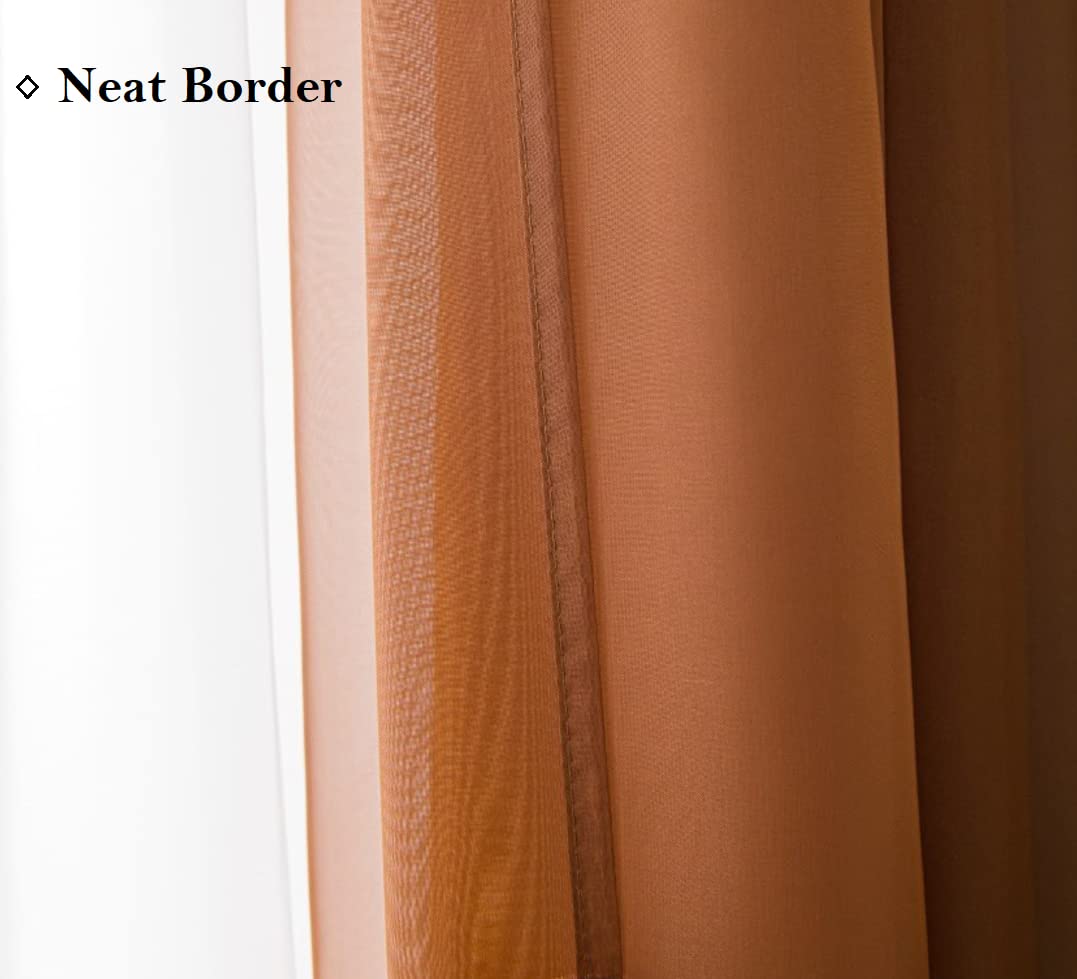 Pi Short Sheer Curtains 45 Inches Long With Grommet,Light Filter Sheer Window Curtain For Café/Kitchen 2 Panels (W52 X L45, Brown)