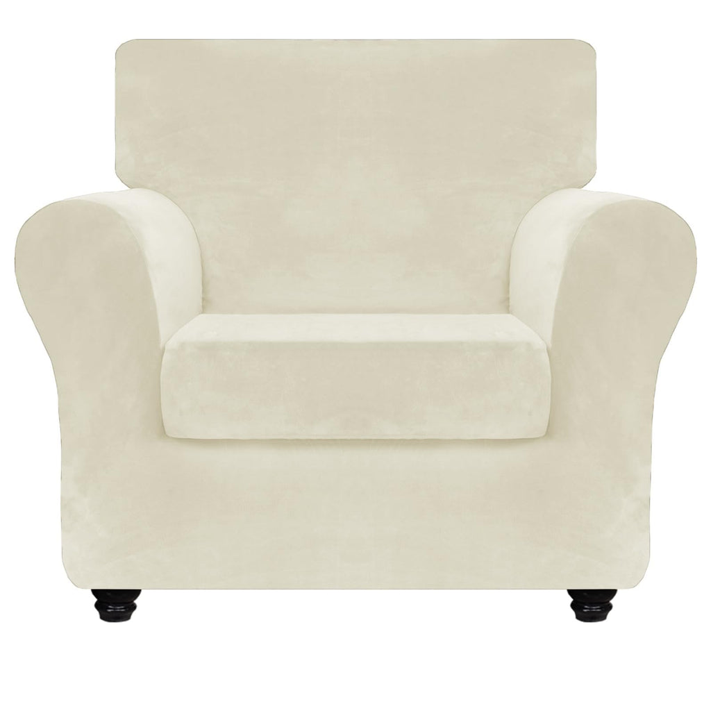Znsayotx Luxury Velvet Chair Slipcovers With Arm 2 Piece Stretch Chair Covers For Living Room Thick Soft Armchair Slipcover Anti Slip Pet Friendly Furniture Protector (Beige),32'-46'(1 Cushion)