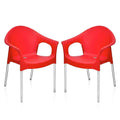 Nilkamal Plastic Chair For Cafe With Arm |Set Of 2 | 3 Year Warranty | For Home, Living Room, Outdoor | Bright Red Colour | Ns09