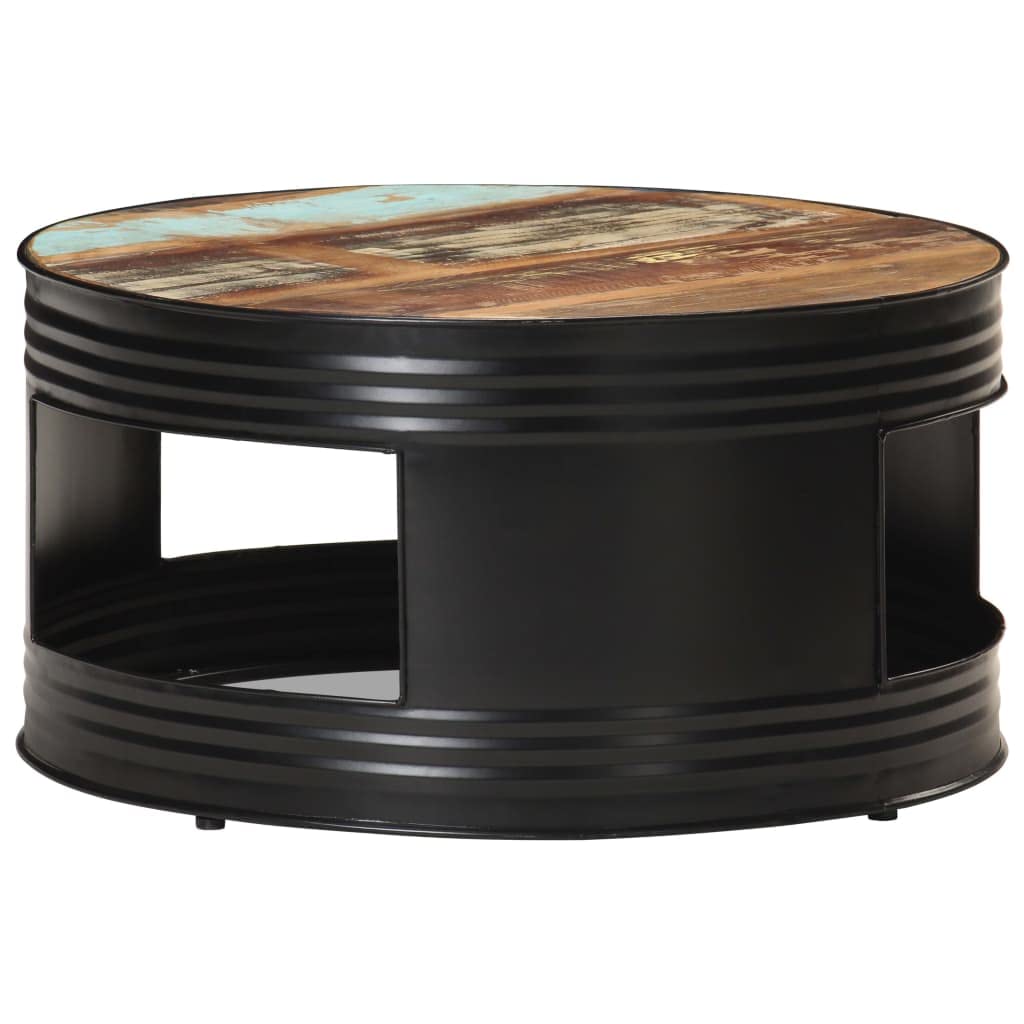 vidaXL Industrial Coffee Table, Solid Reclaimed Wood, Black Iron Frame, Unique Multi-Color Finish, No Assembly Required, Round D