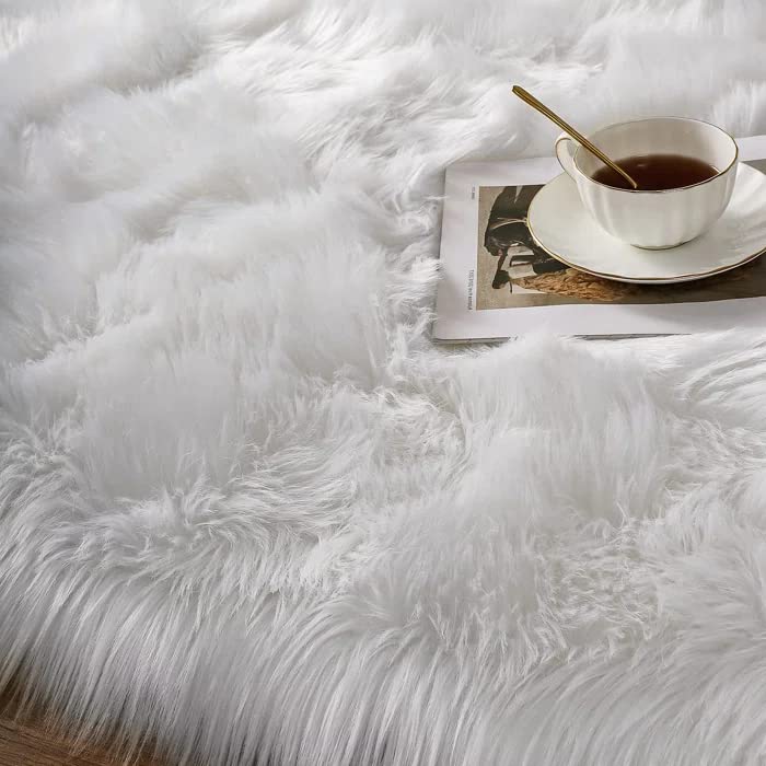 Orinova White Round Rugs 6.6Ft Large Faux Sheepskin Washable Fur Area Rugs For Living Room Circle Shag Rugs For Bedroom Boho Nur