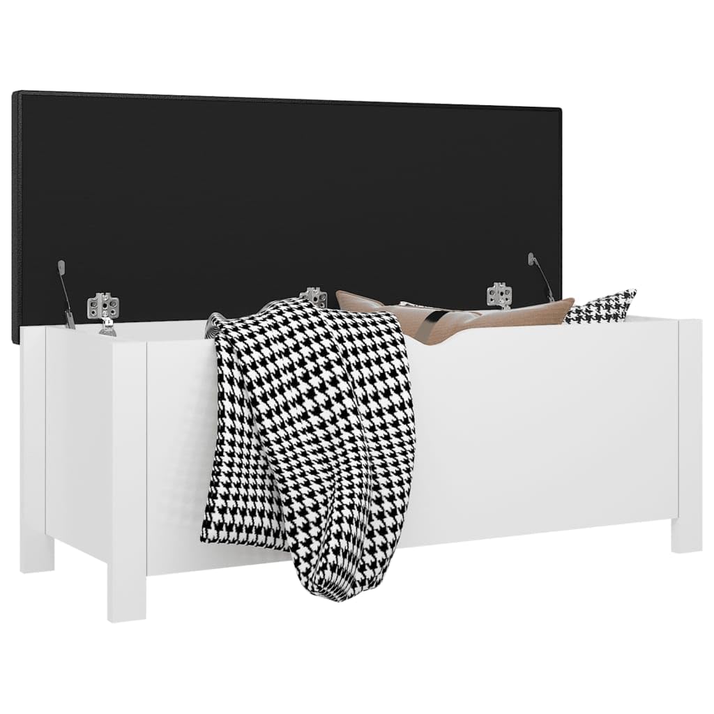vidaXL Storage Box with Cushion Bench – High Gloss White Organizer – Living Room, Bedroom, Lounge Area