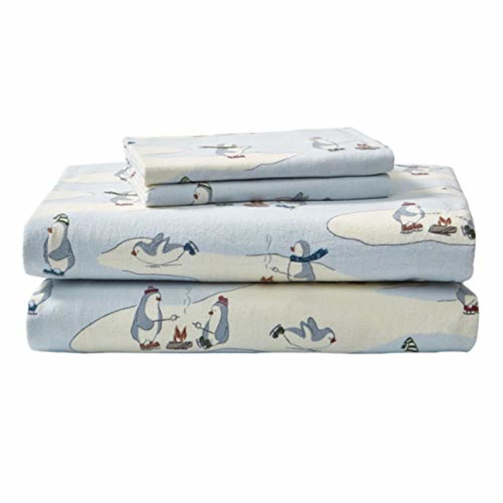 Eddie Bauer - King Sheets, Cotton Flannel Bedding Set, Brushed For Extra Softness, Cozy Home Decor (Skating Penguin, King)