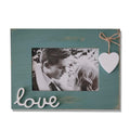 Simelecor 4x6 Love Picture Frame Horizontal Blue with Heart for Table Top and Wall Mounting-Distressed Wooden Photo Frame HD Gla