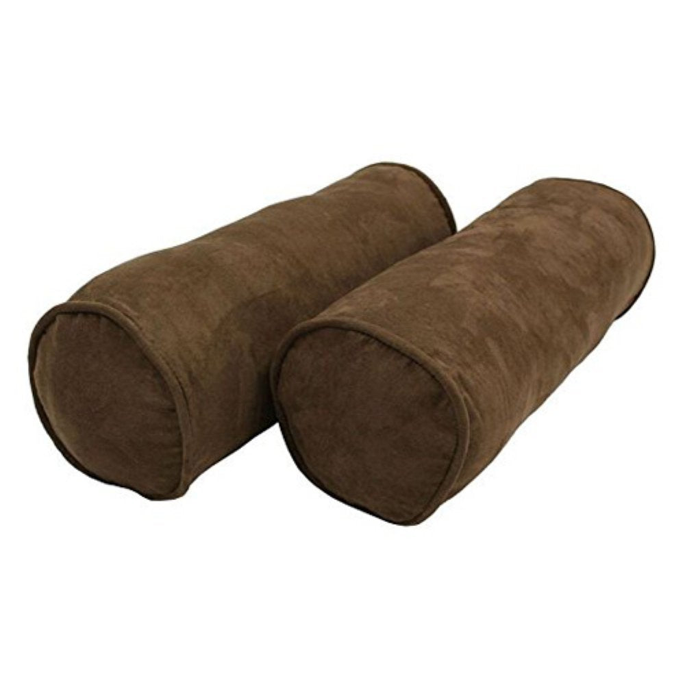 Blazing Needles Corded Microsuede Bolster Pillow, 20" x 8", Chocolate 2 Count