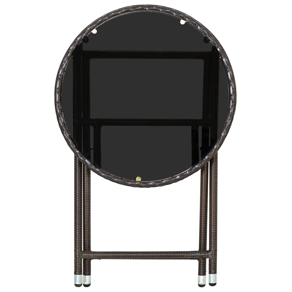 vidaXL Tea Table Garden Outdoor Home Indoor Balcony with UV Protection Coffee Tea Table Furniture Brown Poly Rattan and Tempered Glass