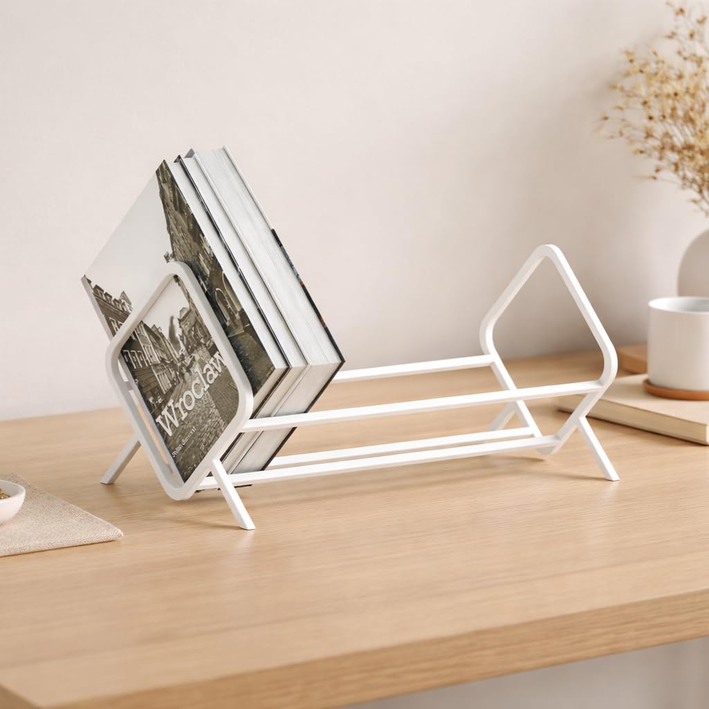 Tabletop Metal Bookshelf, Desktop Book Organizer Rack For Study Table, Office Desk & Home, Modern Iron Book Holder, Magazine Rac