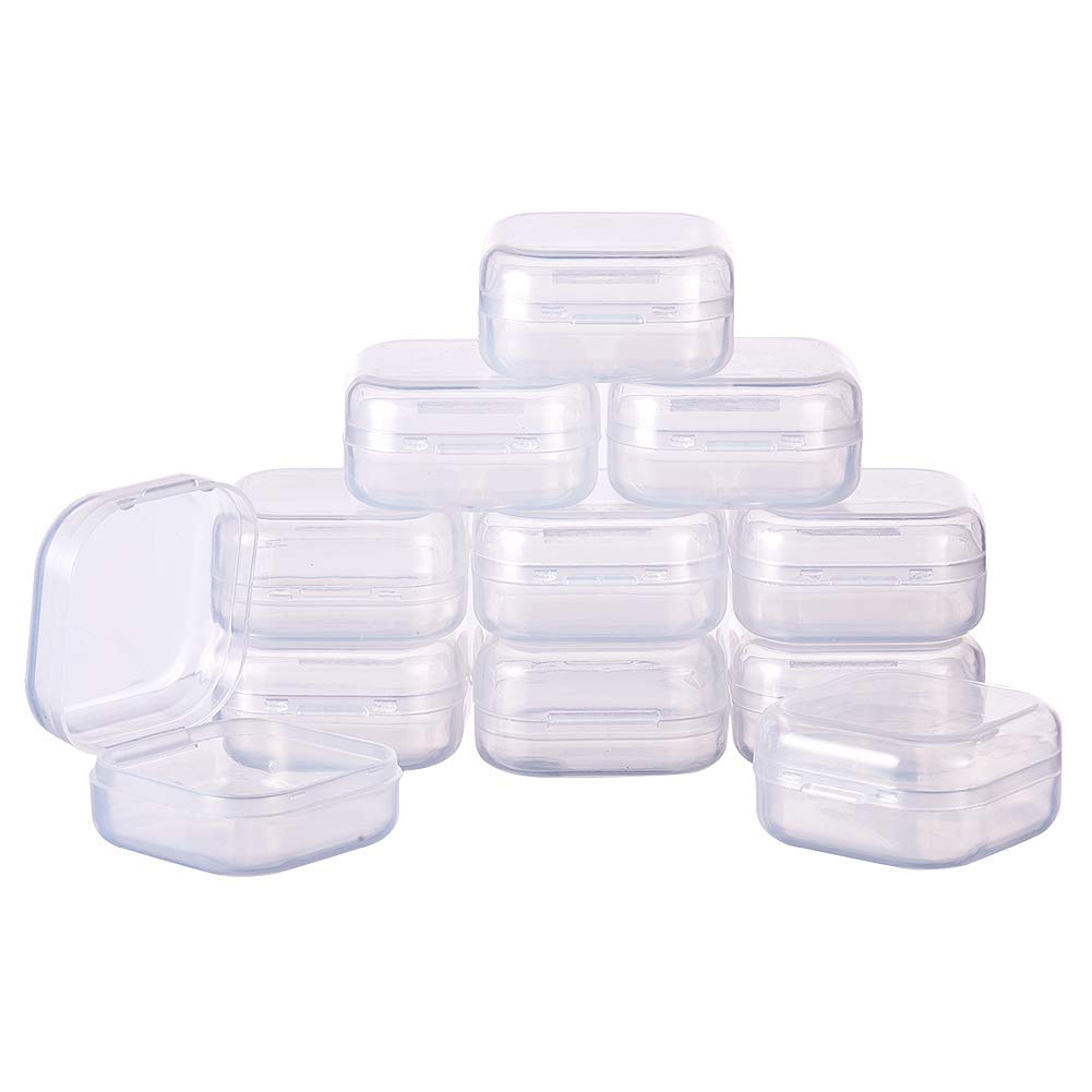 BENECREAT 24 Pack 1.38x1.38x0.7 Square Mini Clear Plastic Bead Storage Containers Box Case with lid for Items,Earplugs,Pills,Tin