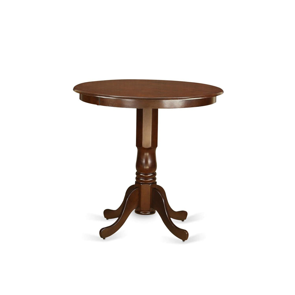 East West Furniture JACH5-MAH-W 5 Piece Kitchen Counter Height Dining Table Set Includes a Round Wooden Table with Pedestal and 4 Dining Chairs, 36x36 Inch, Mahogany