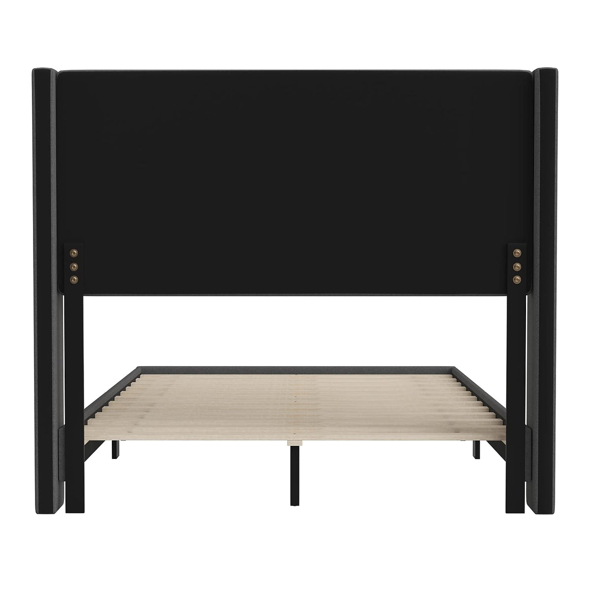 Flash Furniture Hollis Upholstered Platform Bed - Charcoal Faux Linen Wingback Headboard - Full - Mattress Foundation with Slatted Supports - No Box Spring Needed