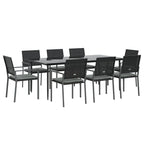 vidaXL 9-Piece Patio Dining Set - Weather-Resistant PE Rattan and Steel Frame - Outdoor Garden Furniture with Tempered Glass Tabletop and Comfortable Cushions