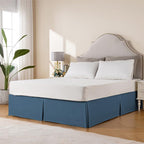 Miye Pleated Waffle Weave Bed Skirt, Tailored Dust Ruffle 12 Inch Drop Easy Fit, Machine Washable (Blue, Queen - 12'' Drop)