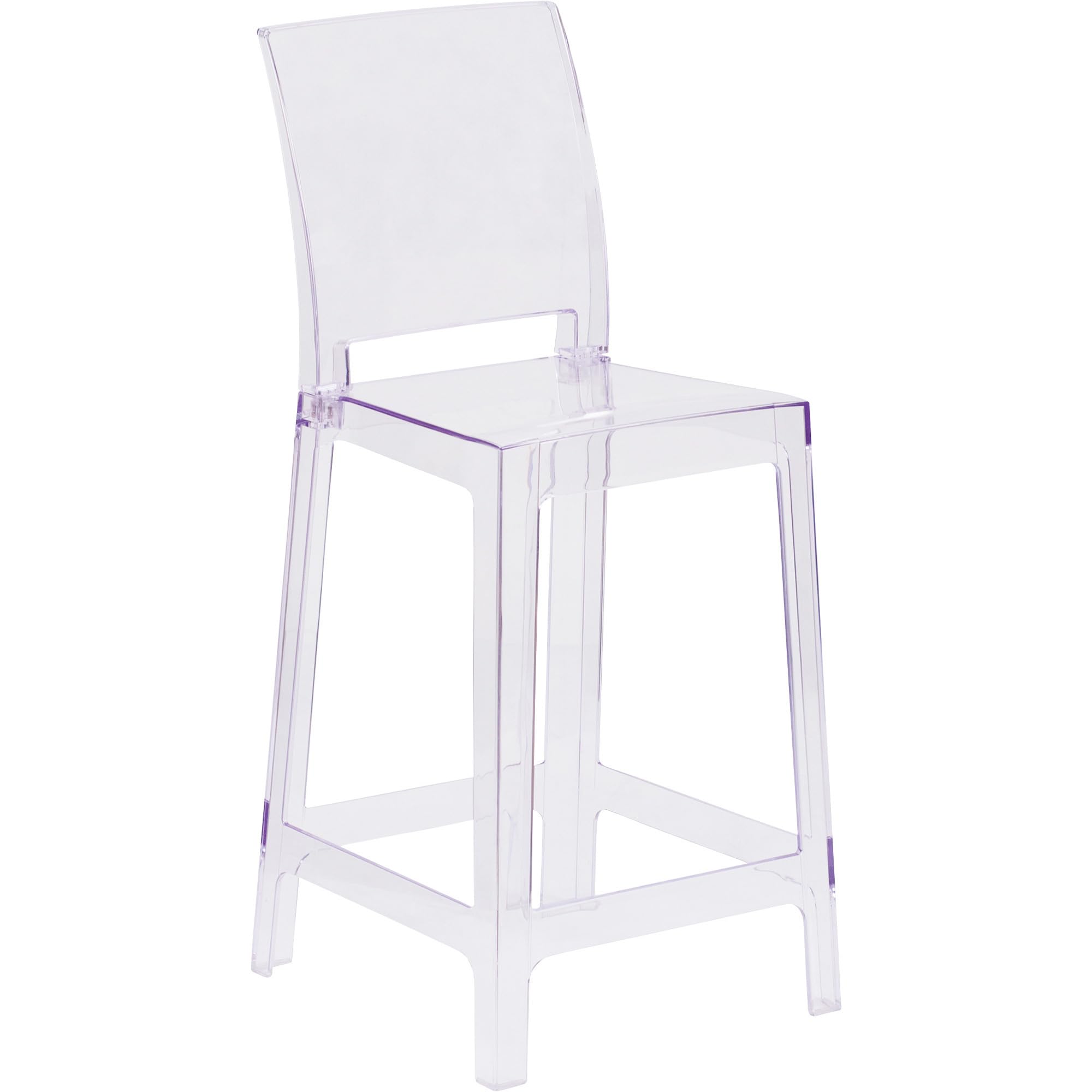 Flash Furniture Emilie Ghost Counter Stool with Square Back in Transparent Crystal